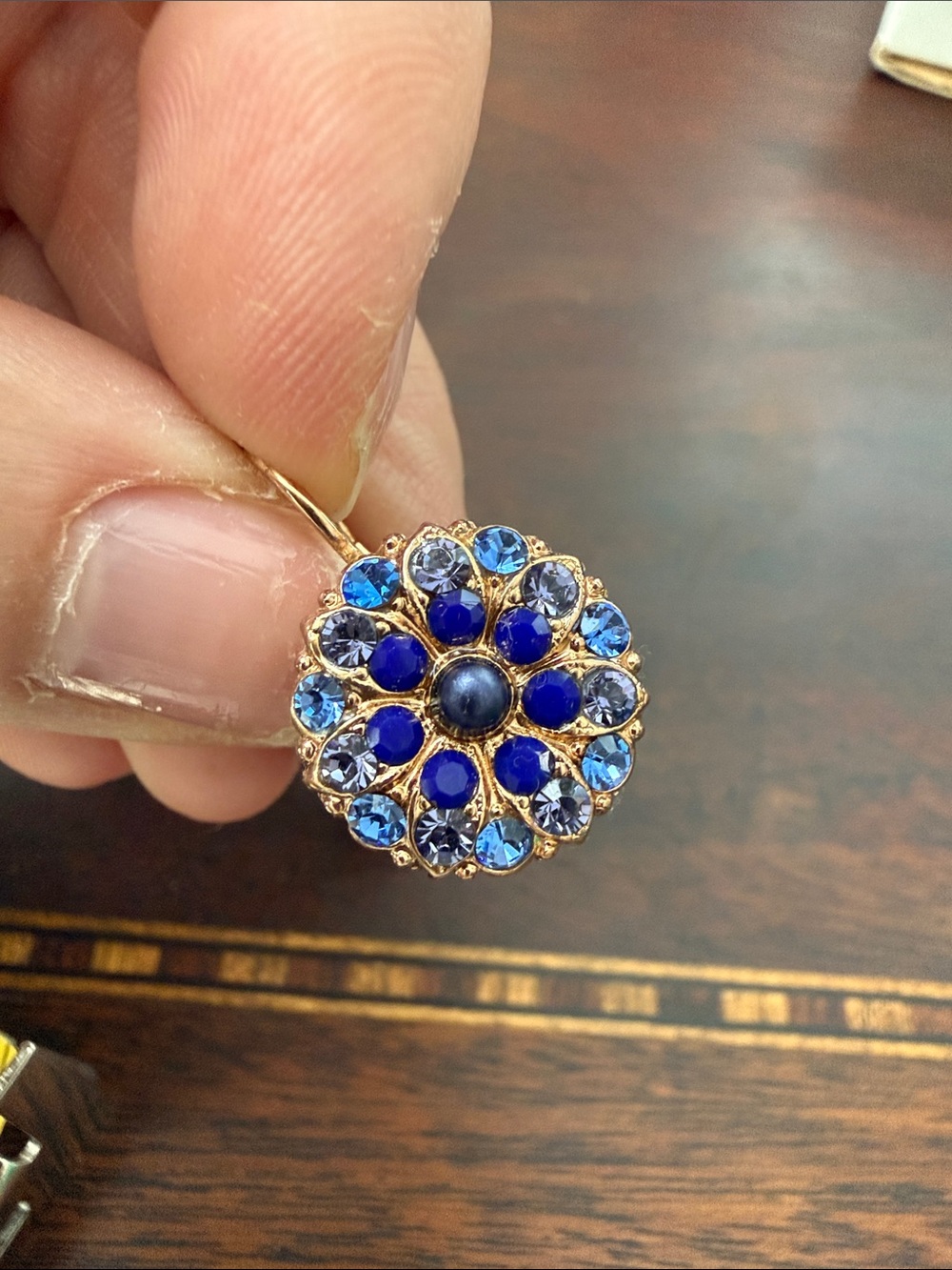 Mariana Rose Gold-Tone Blue and Tanzanite Purple Crystal Floral Drop Earrings - Picture 7 of 7